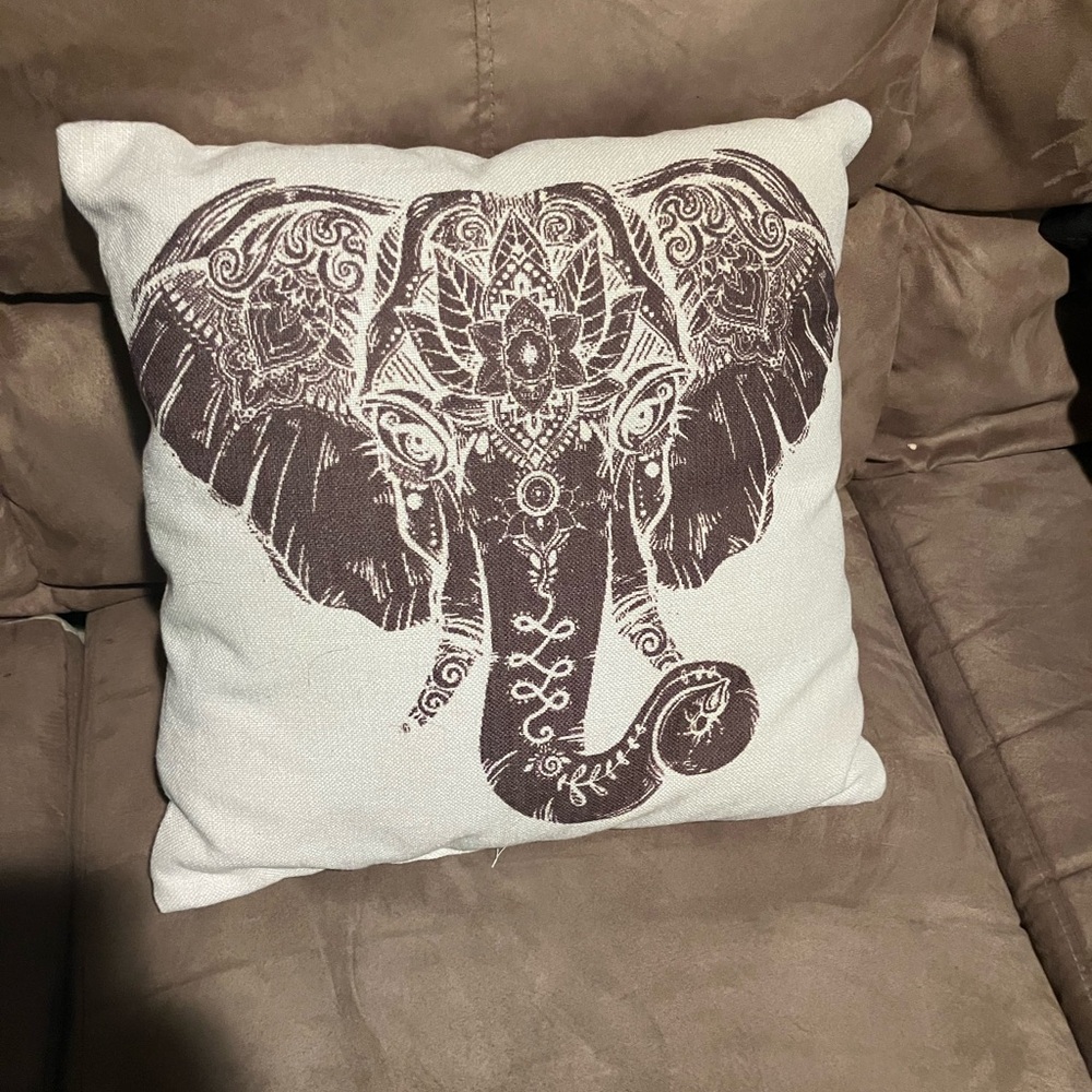 Decorative Elephant Print Throw Pillow - Brown on Cream